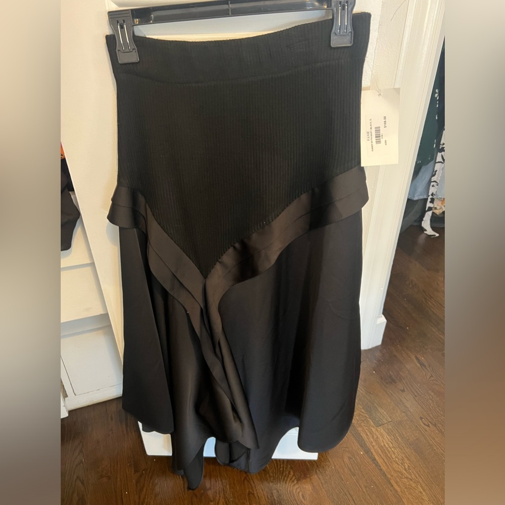 Black Ribbed Satin Skirt